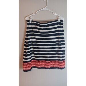 Talbots Stripe Straight Skirt Midi Sz Medium Embroidered Botom Detail